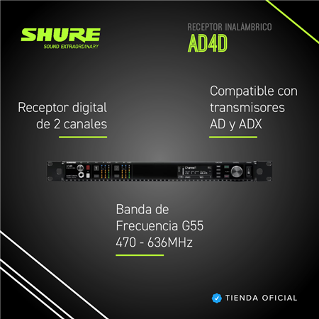 Receptor Inalámbrico Shure AD4D Digital 2 Canales G55