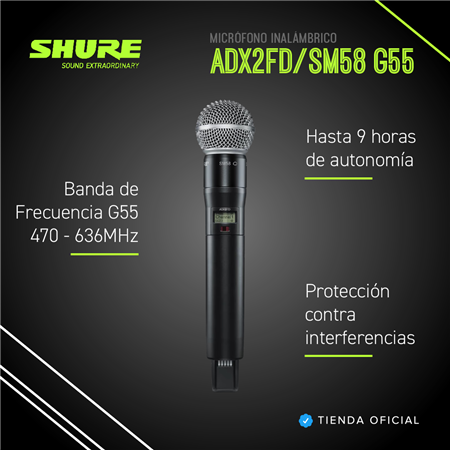 Micrófono Inalámbrico Shure ADX2FD/SM58 - G55 Freq Diversity